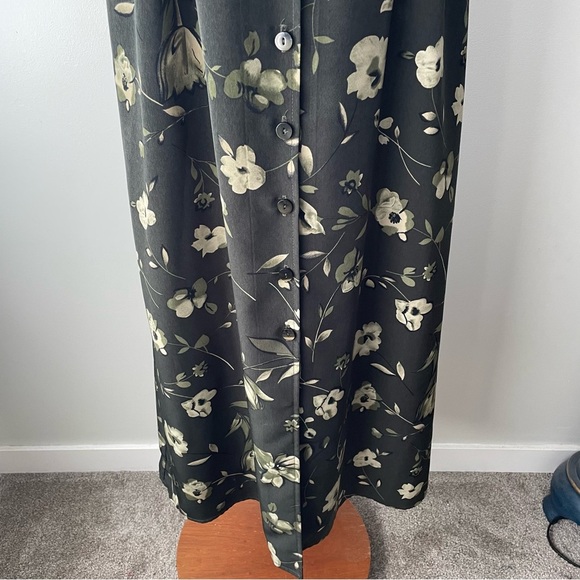 90s Vintage Jessica Front Button Down Green Floral Maxi Dress Size Large 1990s - Picture 9 of 11